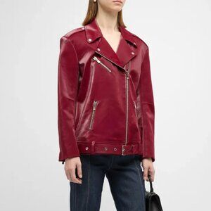 Cinq A Sept Burgundy Red Brice Faux Leather Moto Jacket